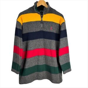 VTG 90s Lauren Ralph Lauren Striped 1/4 Zip Fleece Made in USA Retro Multicolor